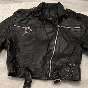 Black Leather Jacket with Zipper Details